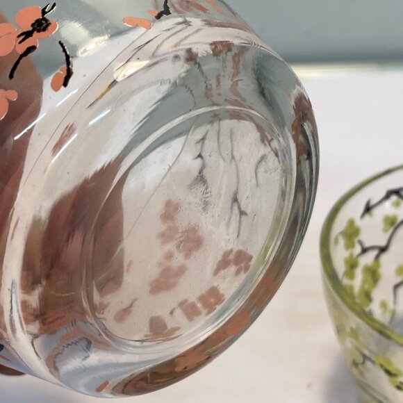 Vintage Floral Printed Glass Bowls Pink Yellow & Blue Flower Designs Set of 3 - Picture 9 of 11